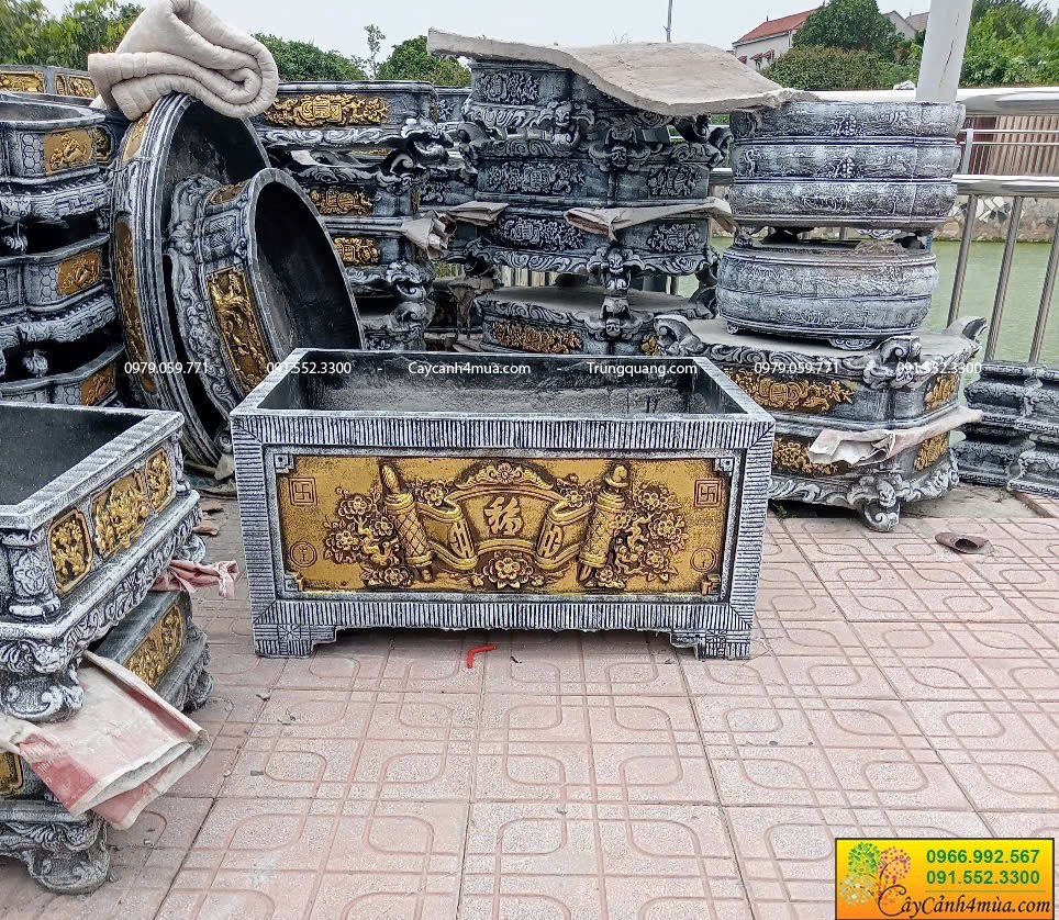 chậu chữ nhật 1m trồng cây và nuôi cá