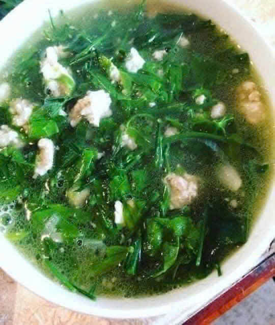 rau mì chính nấu canh tôm