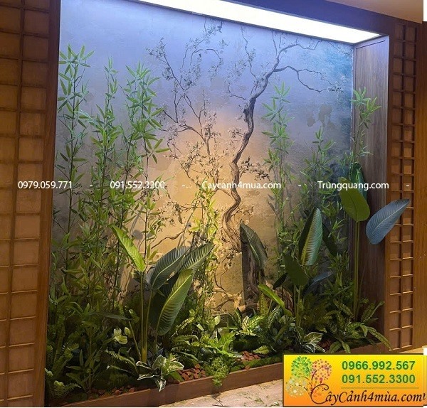 Tiểu cảnh trúc quân tử giả trang trí quán cà phê tại Lê Đức Thọ