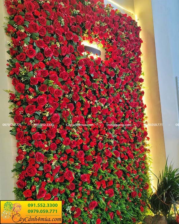 Trang trí tường hoa hồng giả