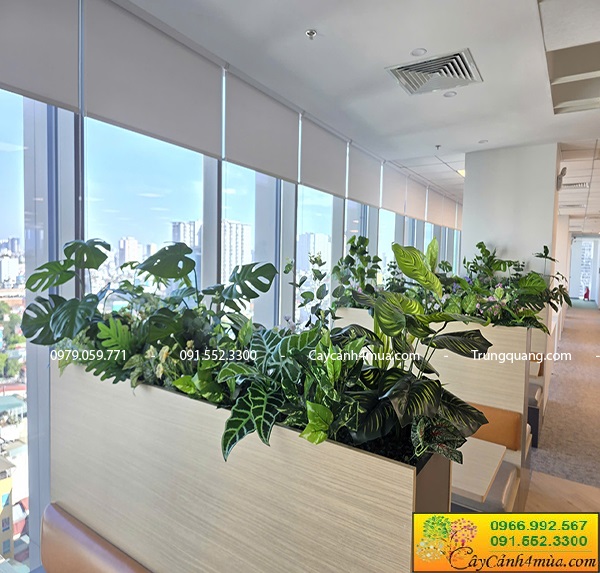 Hộc cây giả xanh chovăn phòng làm việc hiện đại
